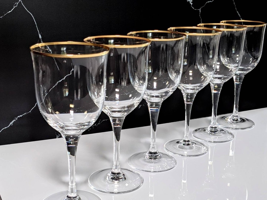 What Is Gilt Rim Set (6) Crystal & Gold Rim Stemware. Vintage Noritake Water or Wine ...
