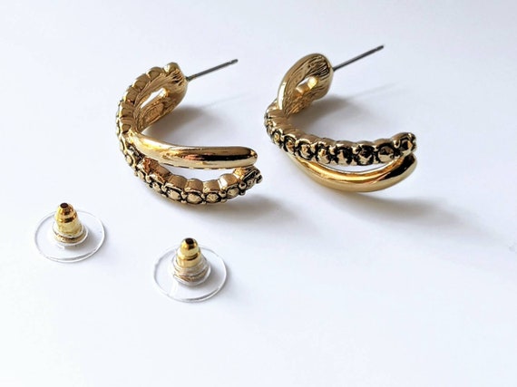 1980s pierced half hoop earrings. Vintage gold me… - image 8