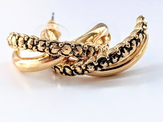 1980s pierced half hoop earrings. Vintage gold me… - image 1