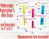 Highlighter Printable Valentines Day Tags You Are The Highlight Of My Day - INSTANT DOWNLOAD