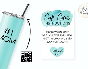 Ready To Print Cup Care Instructions in Teal Watercolor