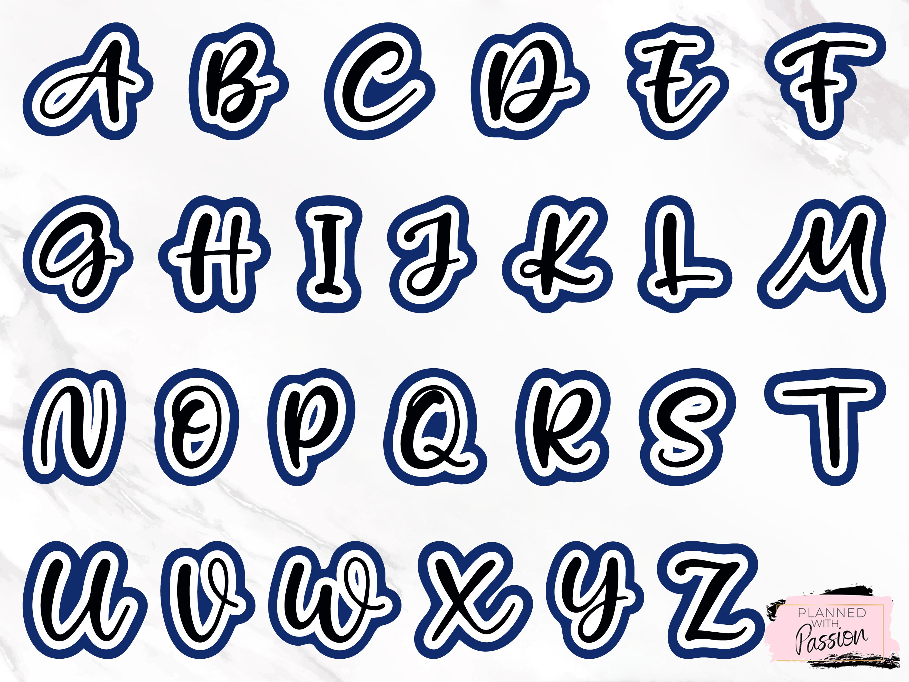 Layered Cursive Font SVG: Outline Alphabet Clipart (digital Download ...