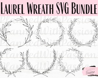Paquete SVG de corona de laurel floral: archivos de corte con marco circular (descarga digital)