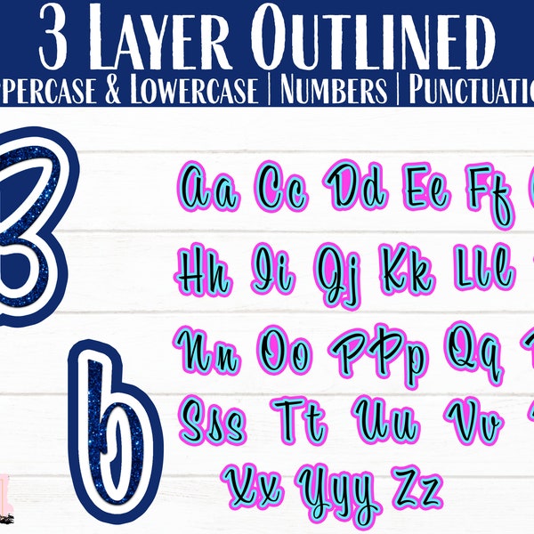 Layered Cursive Font SVG; Alphabet SVG; Fonts for Cricut; Script Font; Outline Font SVG