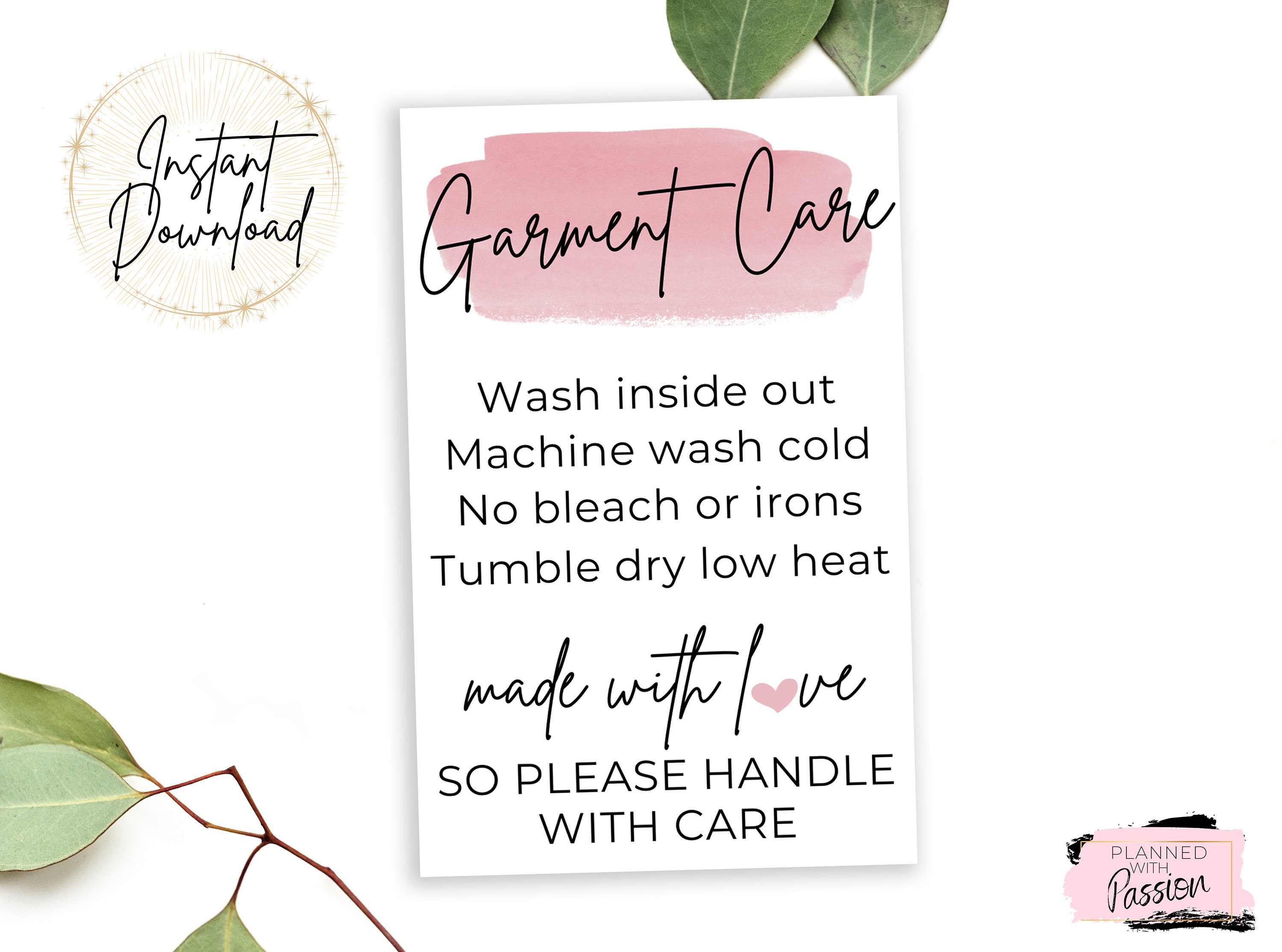 Printable Small Business Washing Instructions Care Card | Etsy