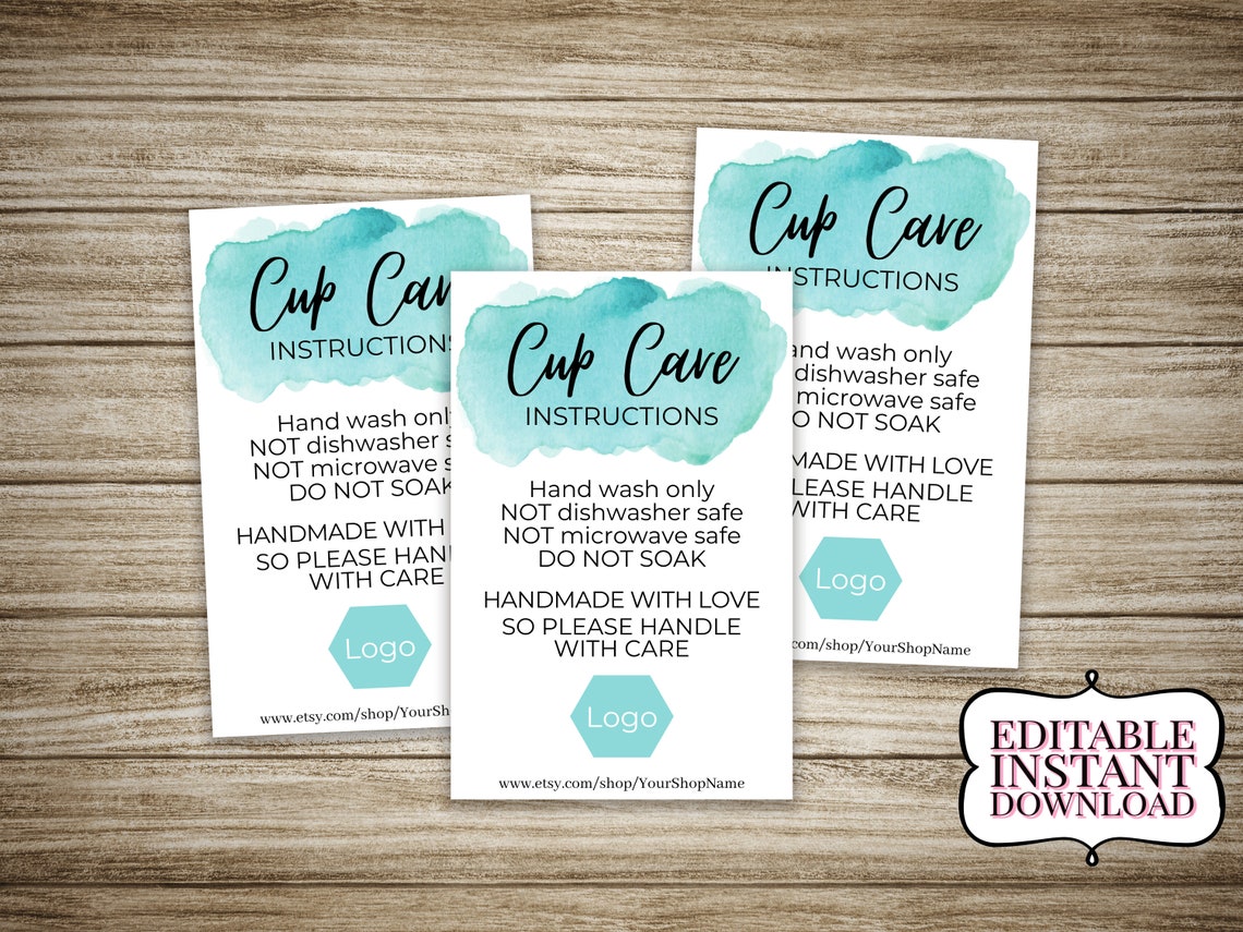 Editable Cup Care Instructions Custom & Printable Template Etsy