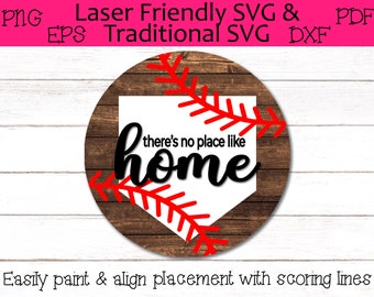 Theres No Place Like Home Wall Decor SVG Bundle | Baseball Laser Cut Wood Sign