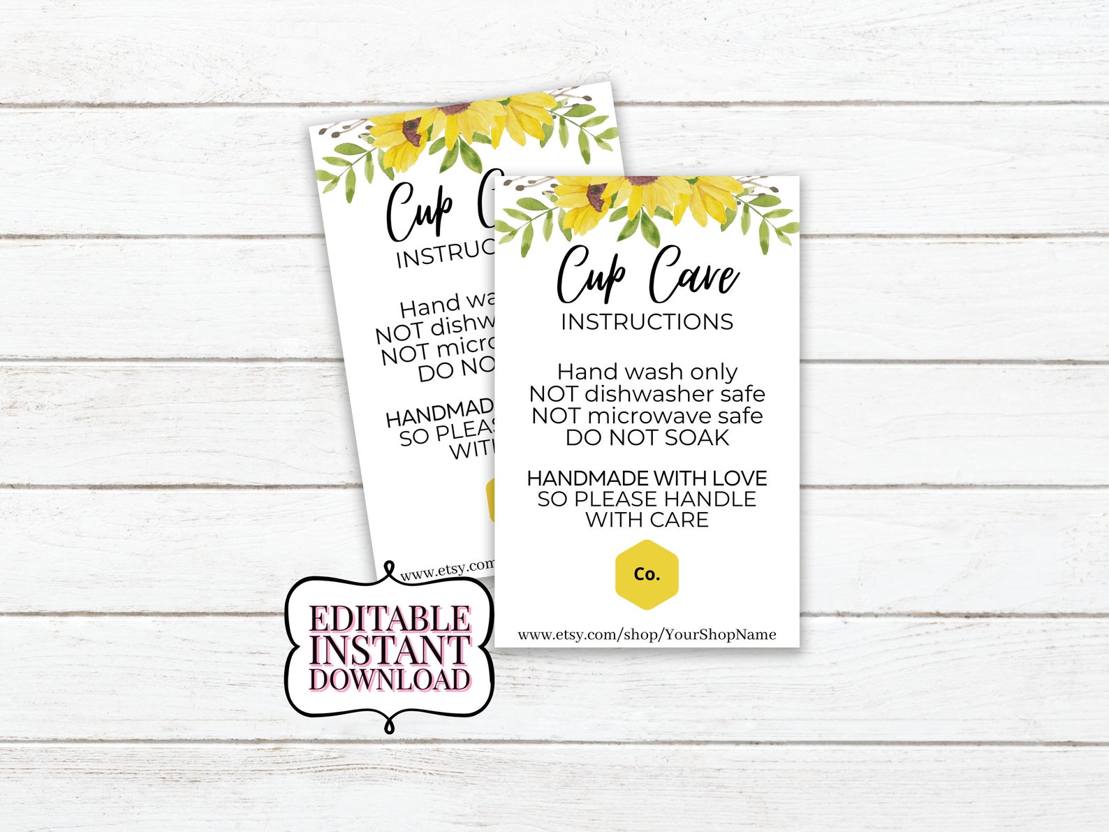 editable cup care instructions product insert etsy