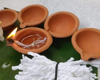 Clay Small Oil Lamps, Home Lighting Decor, Decorations Items, Handmade Oil Lamps, Free 30 Lamp Wicks, Sri Lankan Pottery.