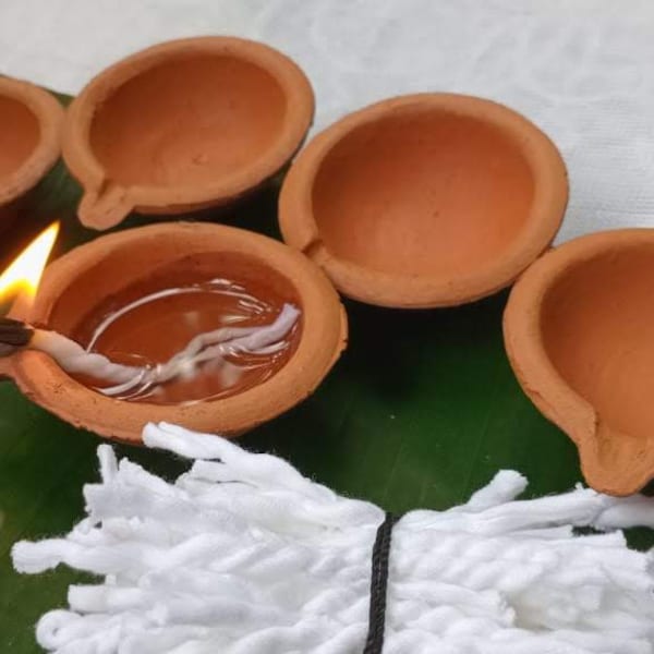 Clay Small Oil Lamps, Home Lighting Decor, Decorations Items, Handmade Oil Lamps, Free 30 Lamp Wicks, Sri Lankan Pottery.