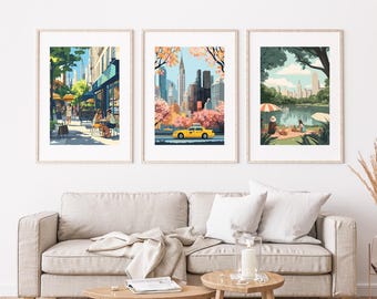 NYC Wall Art Set: Preppy New York City Prints, Central Park, Taxi (Digital Download)