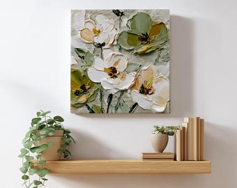 Arte floral bohemio para pared, póster de flores verde oliva (descarga digital)