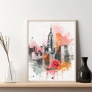 NYC Graffiti Skyline Watercolor Print: Urban Street Art (Digital Download)