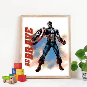 Poster "Be Brave" di Captain America con citazione sui progressi, decorazioni per la casa degli studenti, poster di supereroi per bambini, decorazione da parete con action figure scolastiche