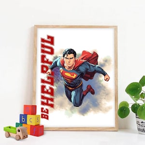 Poster di Superman "Be Helping" con citazione sui progressi, decorazioni per la casa degli studenti, poster di supereroi per bambini, poster da parete con action figure scolastiche