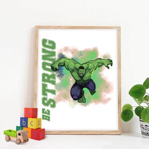 Poster "Hulk, sii forte" con citazione sui progressi, decorazioni per la casa degli studenti, poster di supereroi per bambini, poster da parete con action figure scolastiche