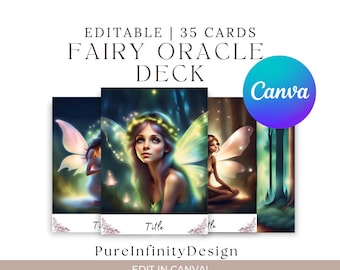 Editable CANVA Oracle Cards Template, Fairy Printable Oracle Deck, Affirmation Card Template