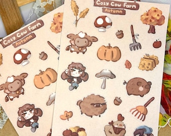 Cozy Farm Sticker Sheet - Autumn Farm Sim - Fall Stardew Valley Aesthetic  - Cute Cow Sheep Chicken Pig - Farm Simulator - Cozy Video Game