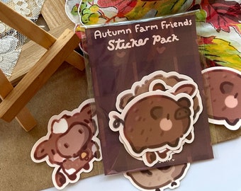 Cozy Cow Autumn Farm Friends Sticker Pack - Cute Cow Sheep Chicken Pig - Autumn Farm Sim - Cozy Farm Simulator - Cute Farm Animal Stickers