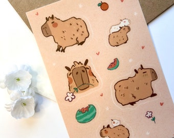 Folha de adesivos de capivara - Pacote de adesivos de capivara fofo - Cachorro de coco - Adesivos de capivara Kawaii - Capivara Chibi - Bárbara de baixa qualidade