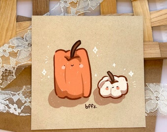 Pumpkin Bffs Art Print - Halloween Fall Autumn Pumpkin Decor - Cute Pumpkins - Pumpkins With Faces - Cozy Pumpkin Art - Kawaii Pumpkins