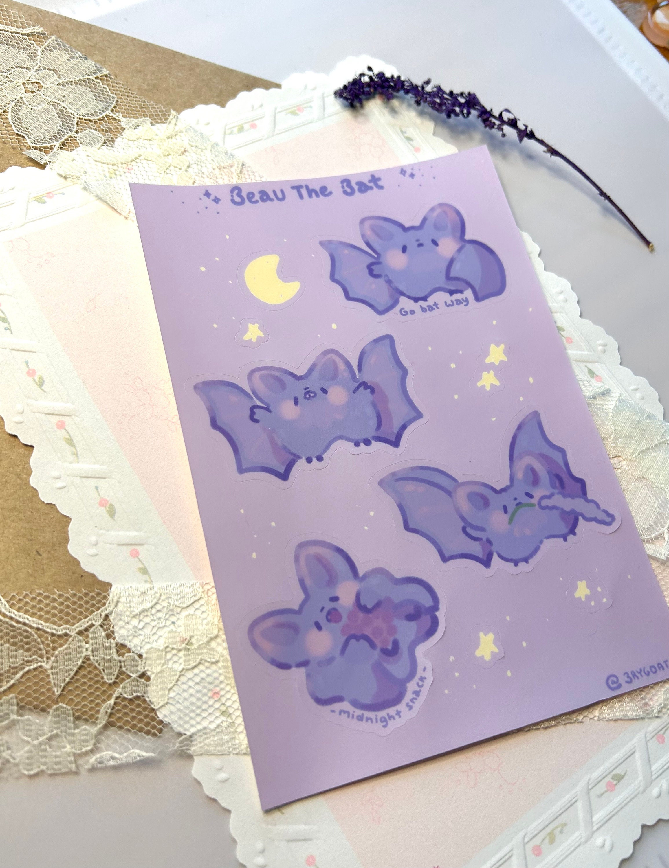 Beau the Bat Sticker Sheet Cute Bat Stickers Kawaii Purple - Etsy