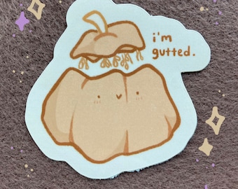 Cute Pumpkin Sticker - Halloween Pumpkin Decor - Fall Stickers - Funny I’m Gutted Gourd Autumn Pun Sticker - Pumpkin Art - Pastel Pumpkin