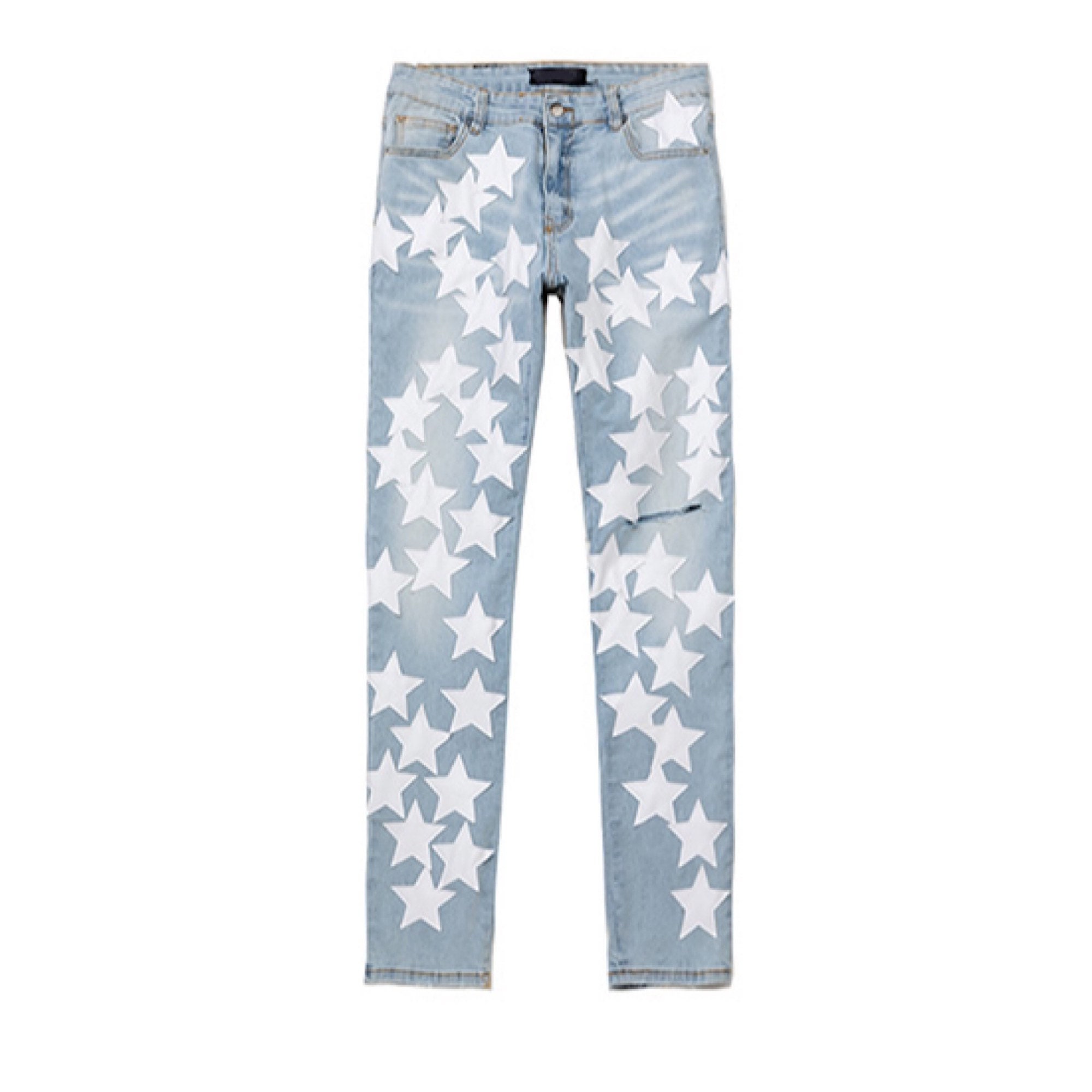 Custom Blue Denim Jeans with White Star Detailing Amiri | Etsy