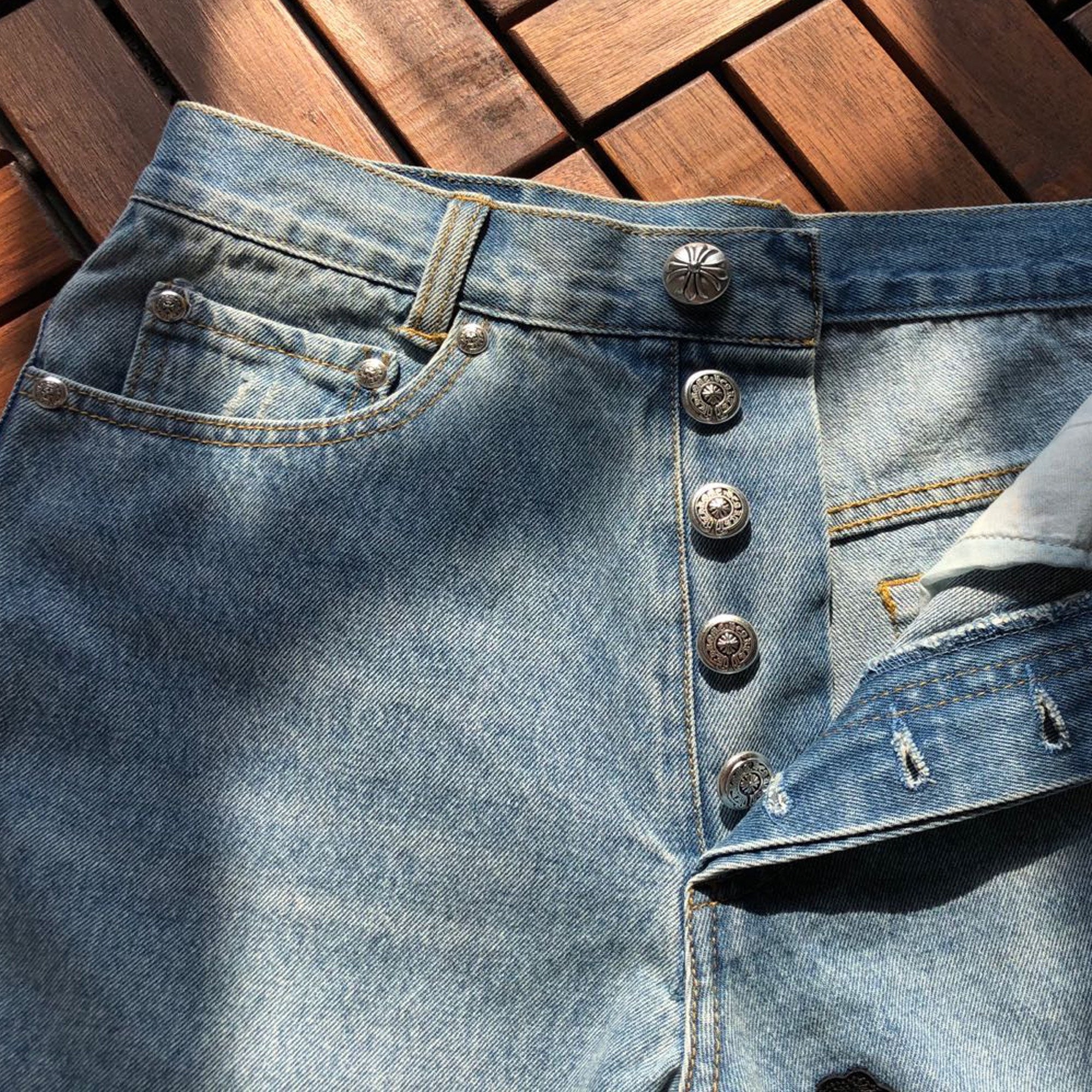 Custom Blue Washed Vintage Style Denim Jeans with Black | Etsy