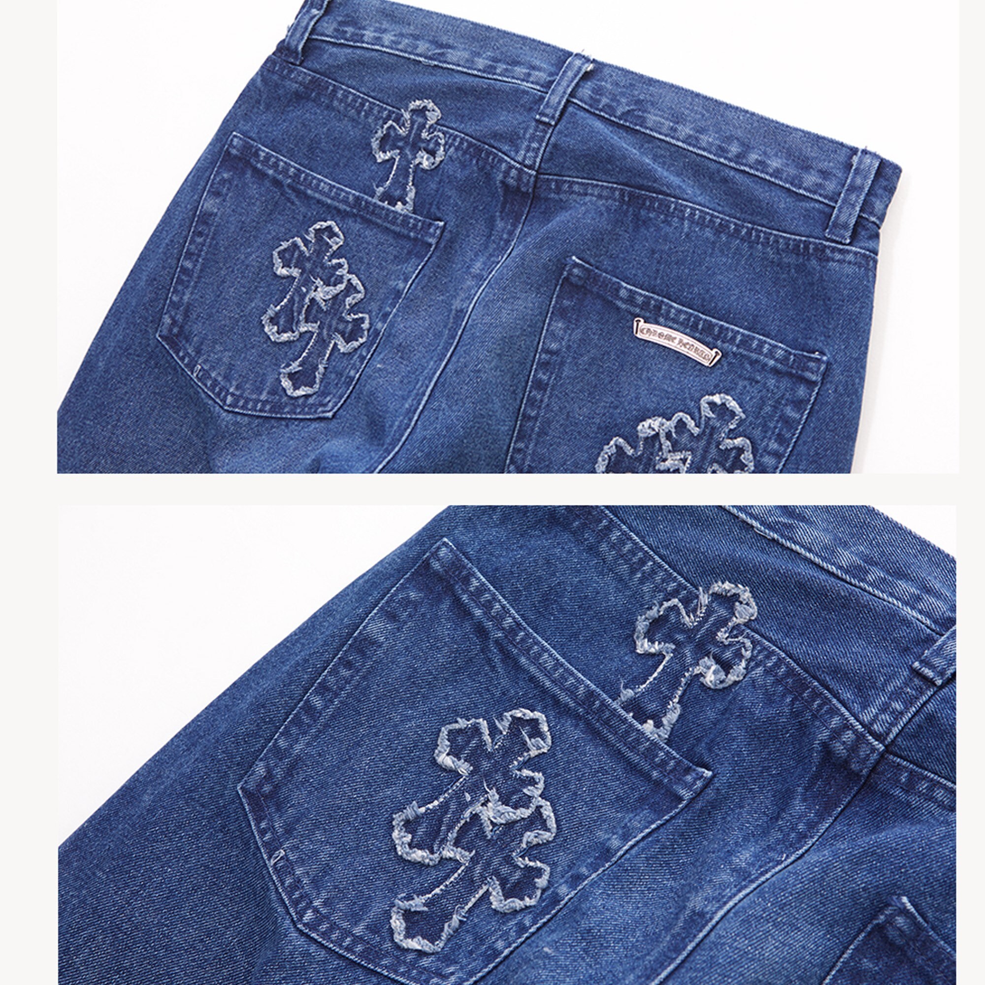 Blue Washed Vintage Style Jeans mit Distressed Denim Kreuz Etsy