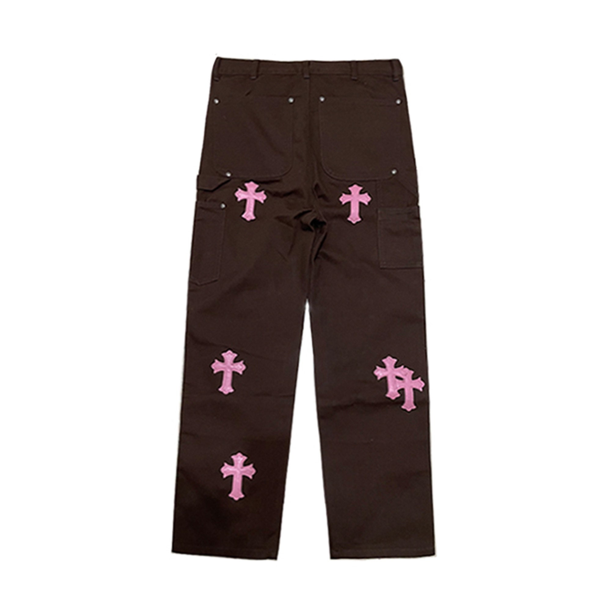 Custom Workwear Style Brown Pants with Pink Cross Patchwork Etsy