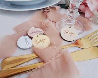 Personalized glass marker with name, mirrored or wooden, personalized place card for weddings, baptisms, anniversaries, graduations