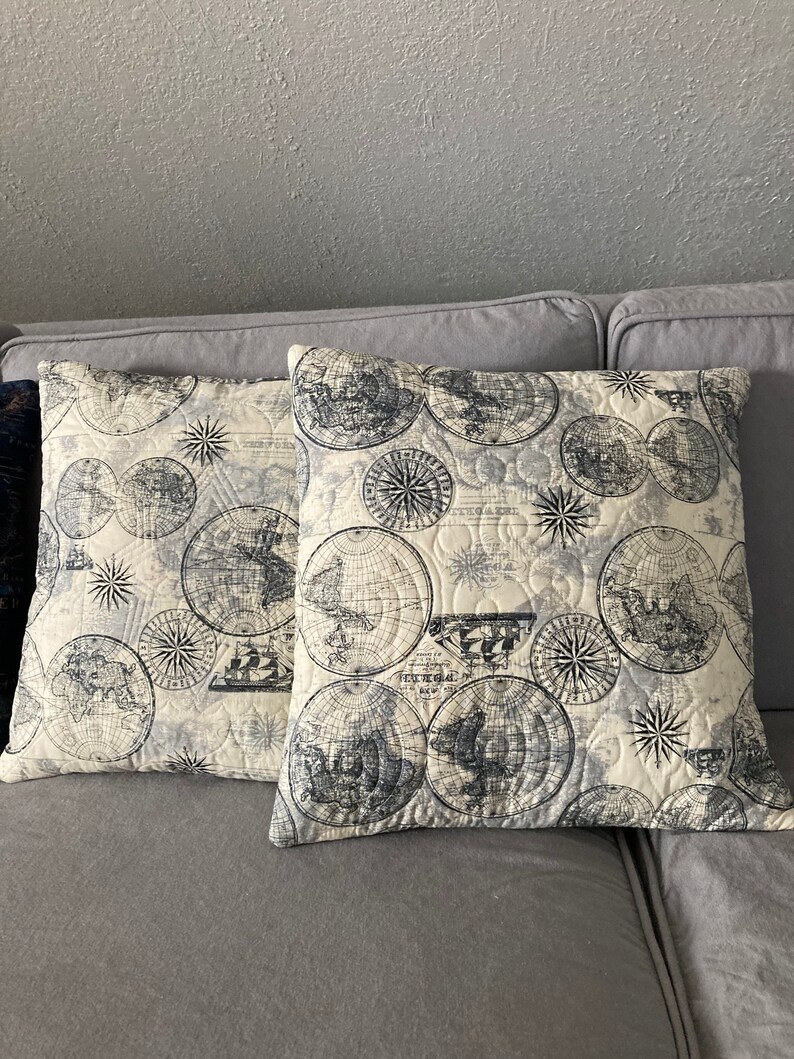 16 X 16 Inch Handmade Quilted Cotton Pillow Cover Nautical Etsy