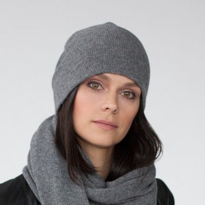 Cashmere Slouchy Beanie Women Head Wraps Grey Winter Hat for Woman Grey