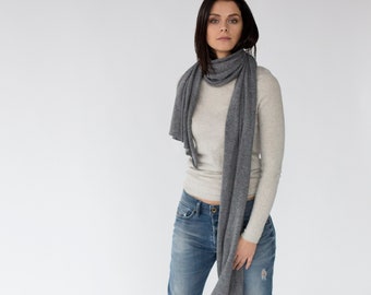 Cashmere shawl in grey - Soft cashmere scarves - Pure soft wool long knitted scarf- - Grey wool shawl wrap