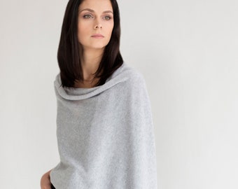 Cashmere Knitted Shawl in Grey, Light Gray Long Cashmere Shawl Wrap, Cashmere Blanket Scarf, Bridal Shawl