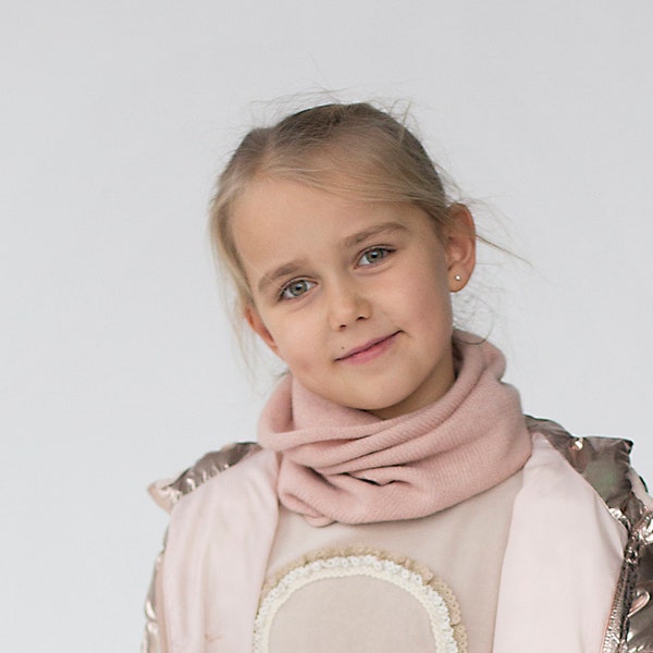 Pastel Pink Girl Neck Gaiter - Winter Loop Scarf from Cashmere Wool