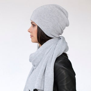 Cashmere Slouchy Beanie Women Head Wraps Grey Winter Hat for Woman Light Grey