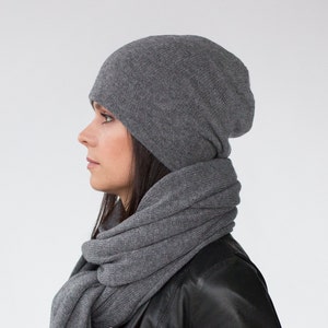 Cashmere Slouchy Beanie Women Head Wraps Grey Winter Hat for Woman image 3