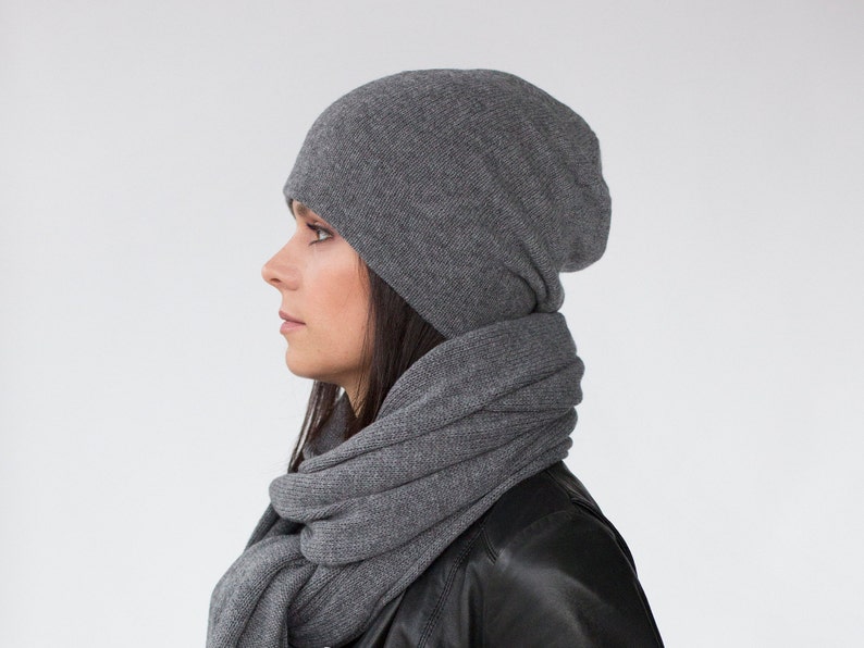 Cashmere Slouchy Beanie Women Head Wraps Grey Winter Hat for Woman image 3