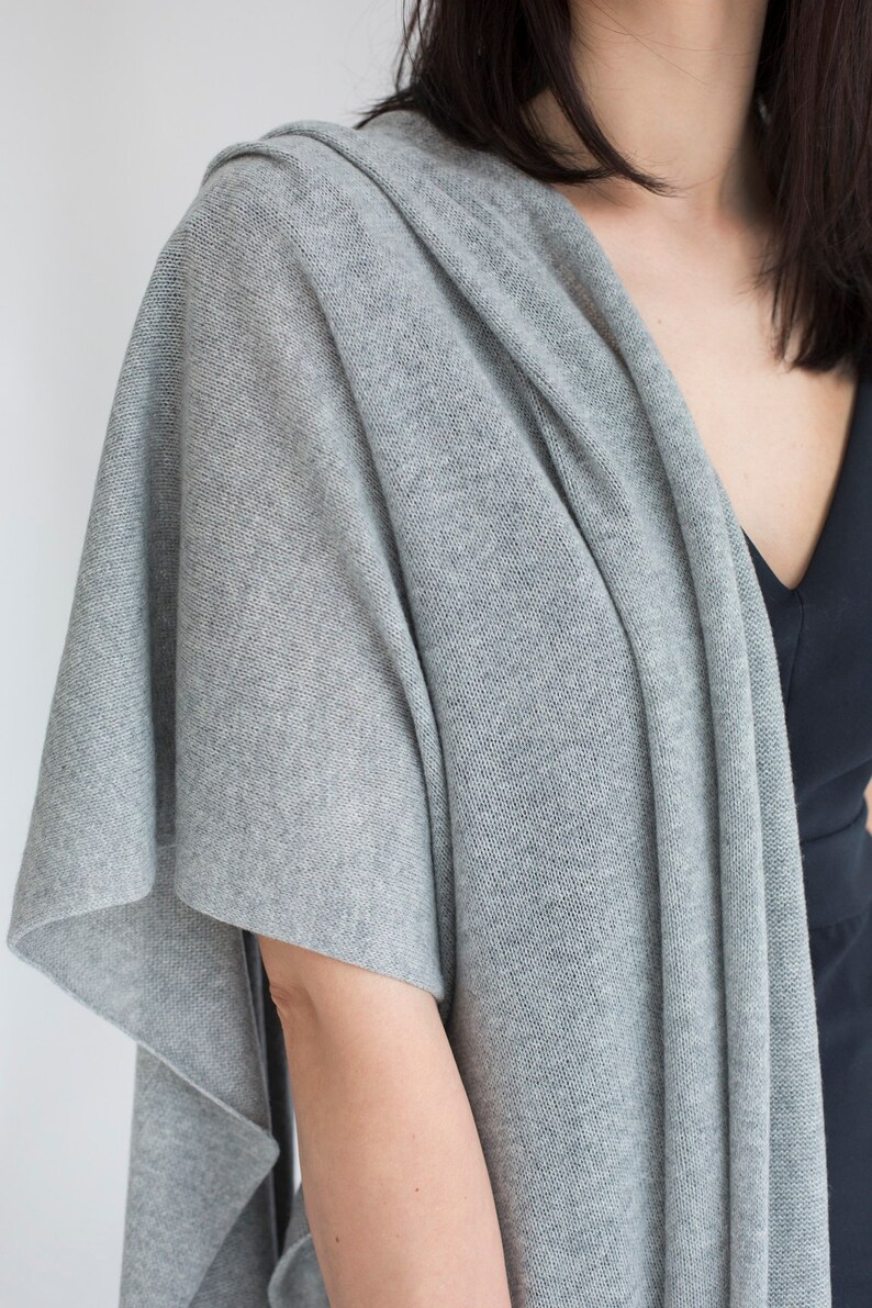 Grey Pure Cashmere Knit Shawl for Women, Soft Light Pashmina Shawl for Shoulder, Bridal Shawl for Winter image 2