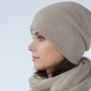 Cashmere Slouchy Beanie Women Head Wraps Grey Winter Hat for Woman Beige