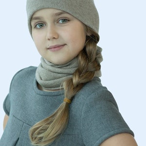 Cashmere hat and scarf set in beige - Double cashmere knit beanie with infinity scarf for baby
