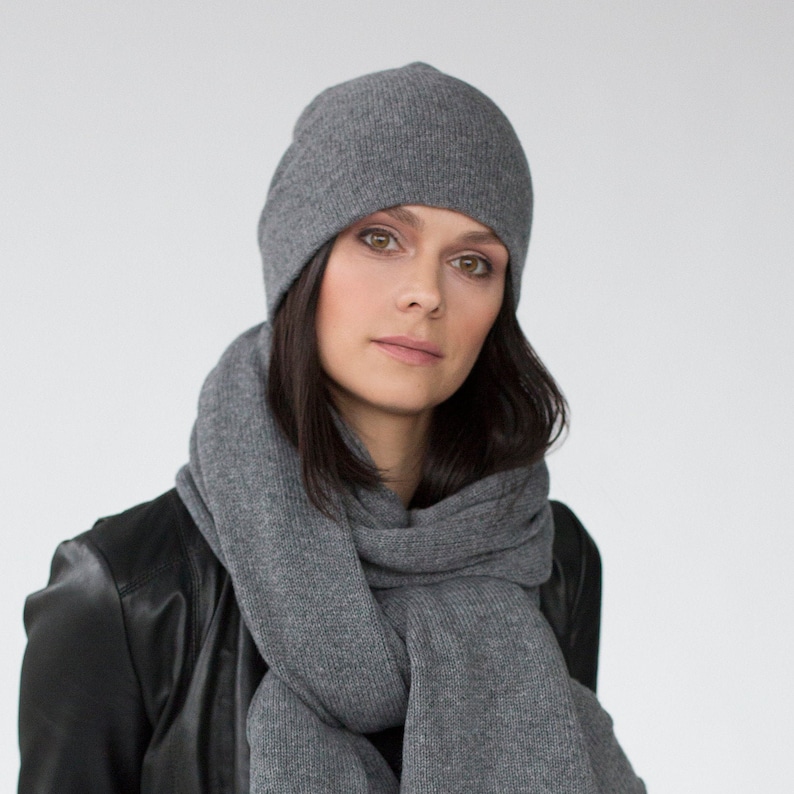 Cashmere Slouchy Beanie Women Head Wraps Grey Winter Hat for Woman Grey