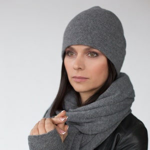 Cashmere Slouchy Beanie Women Head Wraps Grey Winter Hat for Woman image 2
