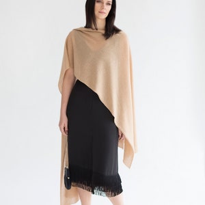 Hand Knitted Elegant Women's Shawl Wrap Camel Cashmere Wool Wedding Shawl image 2