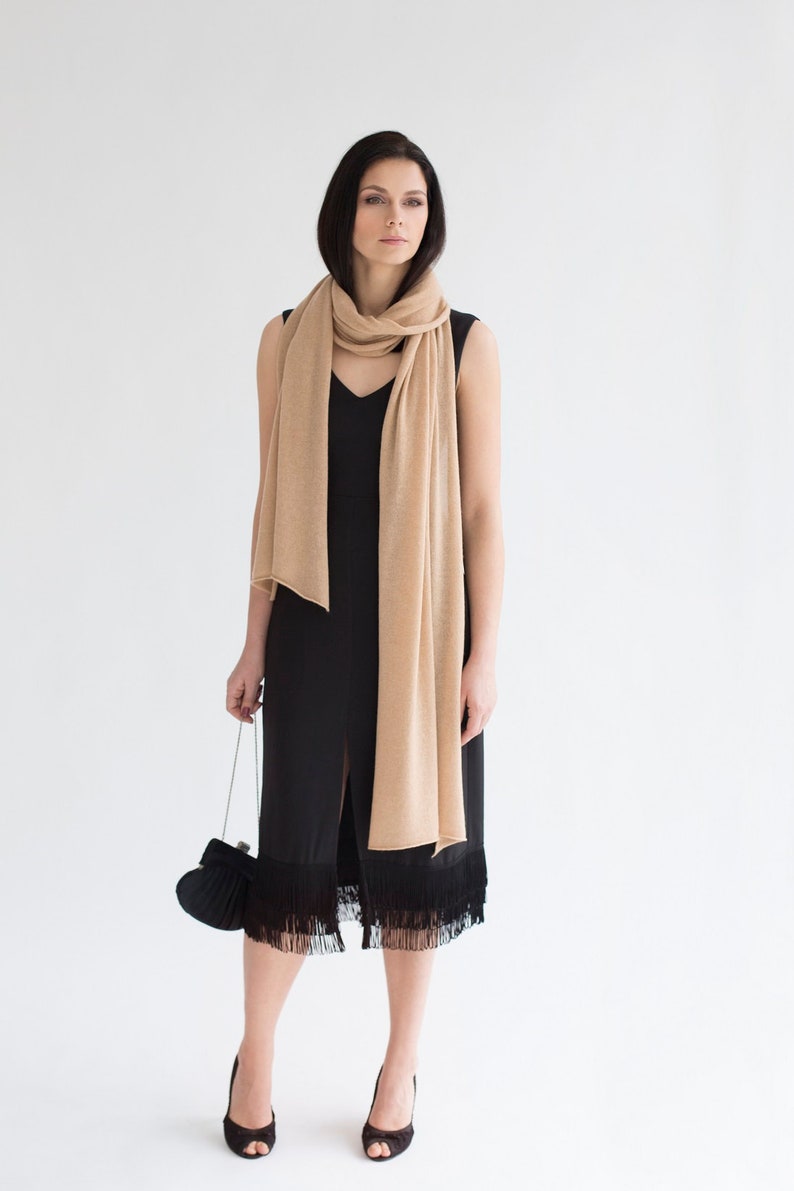 Hand Knitted Elegant Women's Shawl Wrap Camel Cashmere Wool Wedding Shawl image 6