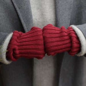 Knit cashmere arm gloves in burgundy color Half winter hand warmers for women Knit driving fingerless from cashmere wool Christmas gift image 3