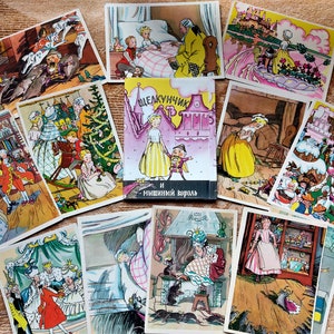 Conjunto raro de 12 cartões postais vintage 1958 conto de fadas o quebra-nozes e o rei dos ratos impressão de arte popular aventura aplique de balé étnico tradicional
