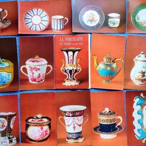 Conjunto de 16 cartões postais soviéticos vintage, gravuras de porcelana de Sèvres, século XVIII, vasos de cerâmica, utensílios artesanais, serviço de chá, padrão de andorinha e flor